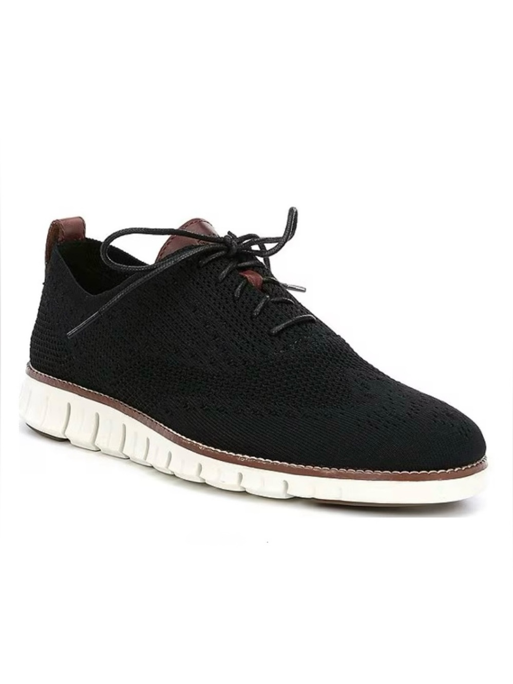 Cole Haan Zerogrand Stitchlite Wingtip Knit Black Beige Men’s Oxfords, 8.5